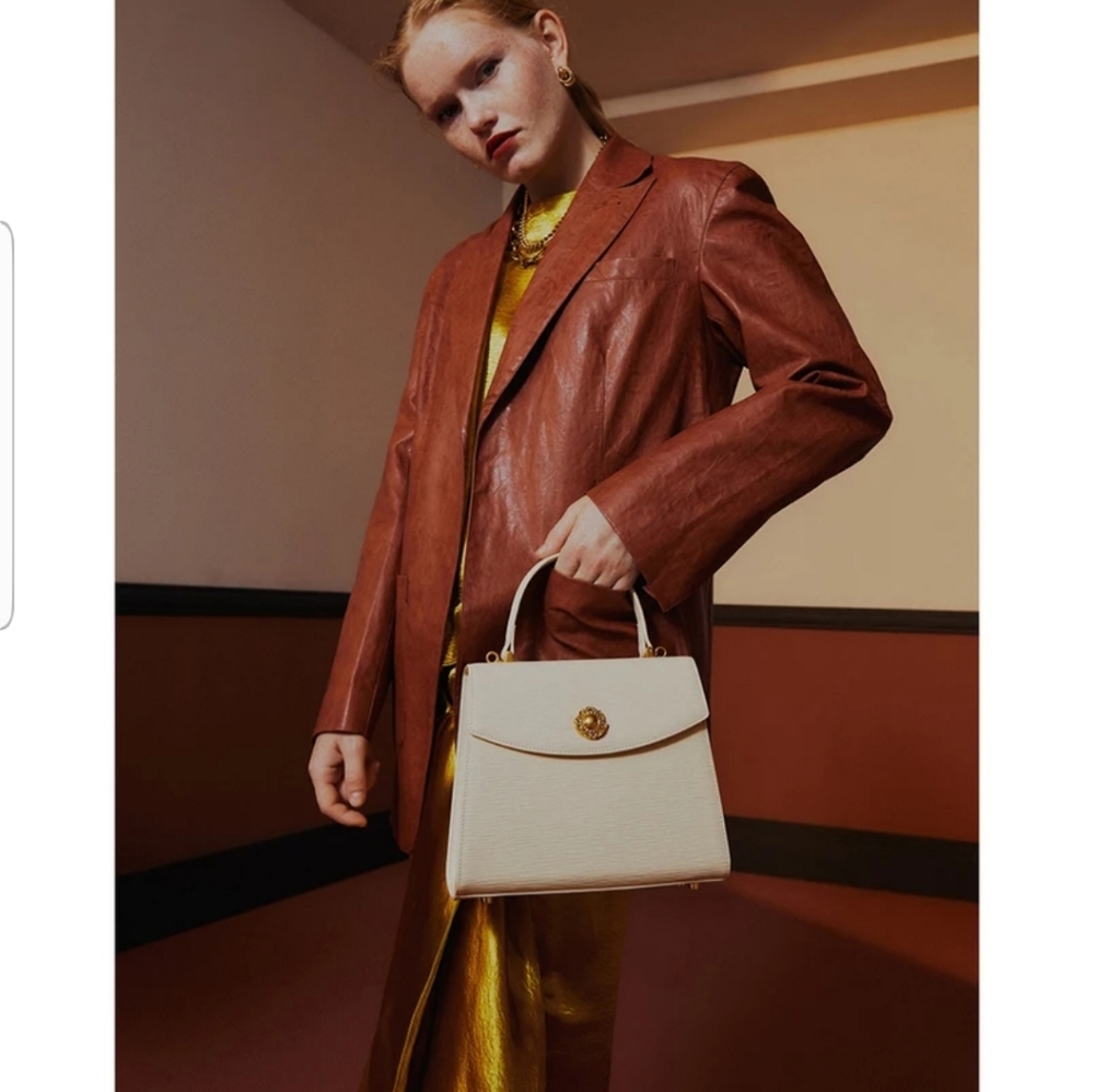 Leather Retro Handbag – Pearl White